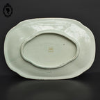 Plat oiseau en faïence style barbotine vert nacré H. Bequet Belgique L 33 cm vintage
