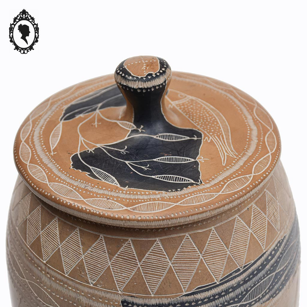 Pot grec jarre urne grecque avec couvercle en terre cuite argile