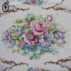 Romantique plat ovale fleuri porcelaine de Limoges rose poignées laiton Burroughs ancien
