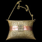 Sac soirée aumônière laiton cuivre forme oreiller coussin ancien vintage chaînette