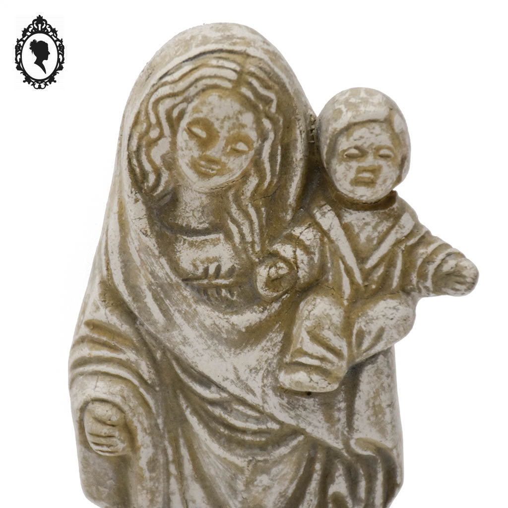 Petite sculpture statue Vierge Marie de Pitié Rodez avec enfant jésus plâtre H 13 cm