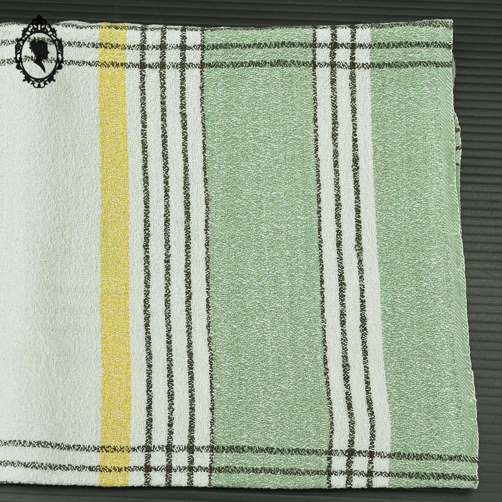 Service 12 serviettes et nappe écossaises vertes jaune lettre monogramme AG AE vintage
