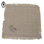Service nappe et 10 serviettes à thé café lin broderie bucolique fleurie vintage