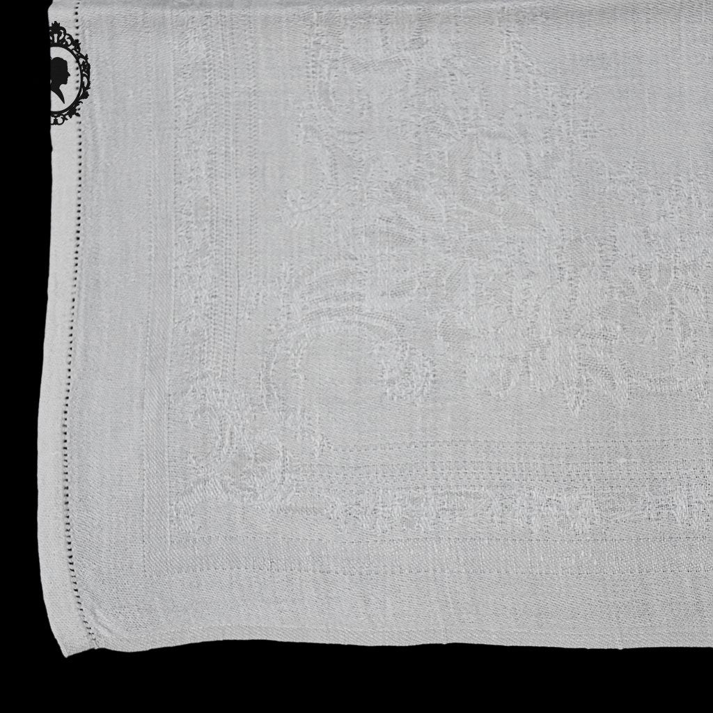 Service nappe et 12 serviettes de table anciennes damassées blanches monogramme CC