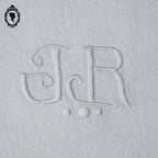 Service nappe et 12 serviettes de table anciennes damassées blanches monogramme JR