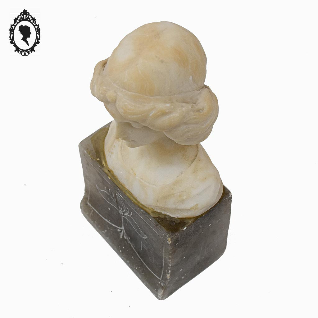 Statue tête buste femme en pierre beige et grise H 20 cm vintage