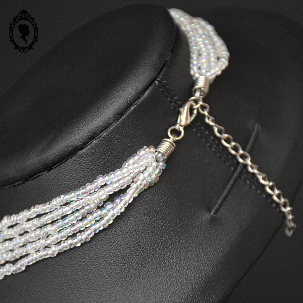 Superbe collier perle nacre carré beige irisé multi rangs 5 rangs
