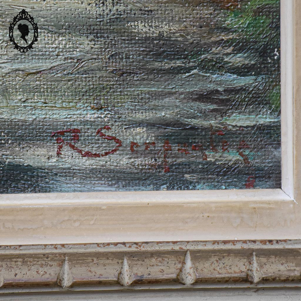 Tableau peinture à l’huile paysage signé Roger Serpantié sur isorel vintage