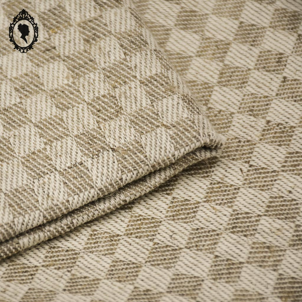 Torchon tramé pur fil de lin beige à liteau rouge ancien et Neuf