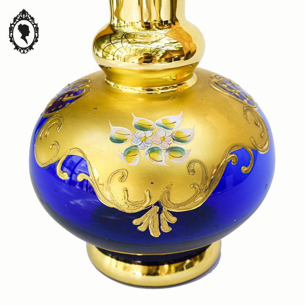Vase soliflore bleu et doré style Murano H 30 cm vintage
