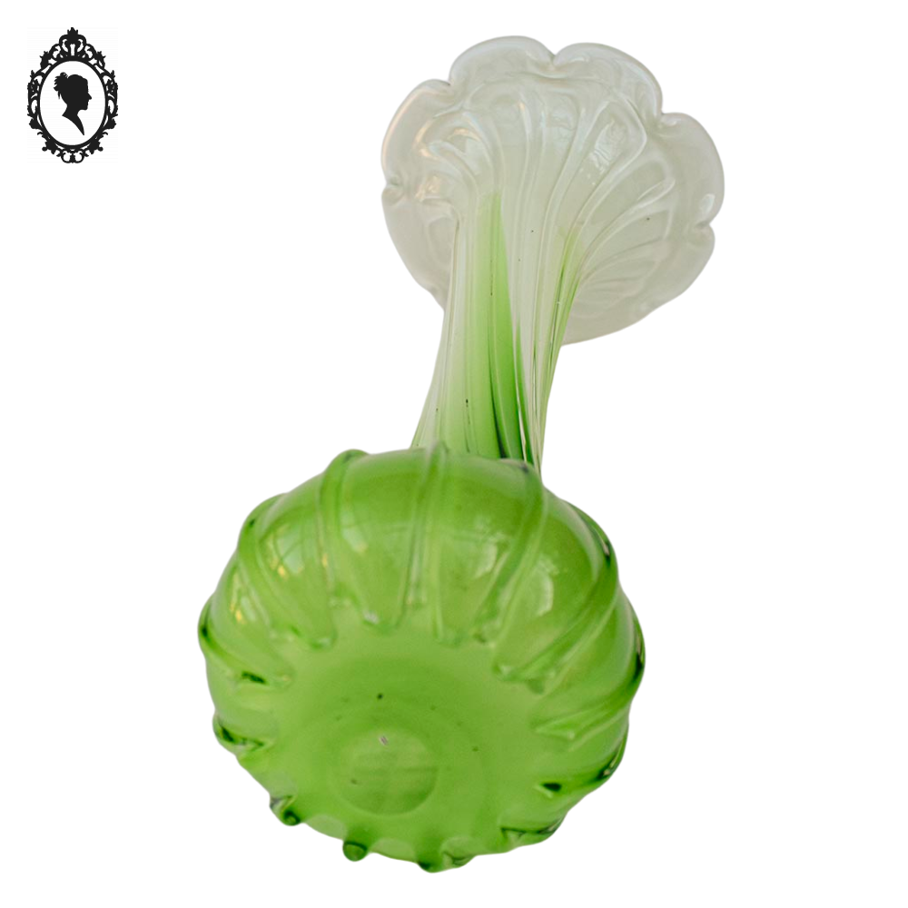 Vase soliflore forme fleur vert blanc verre style Murano