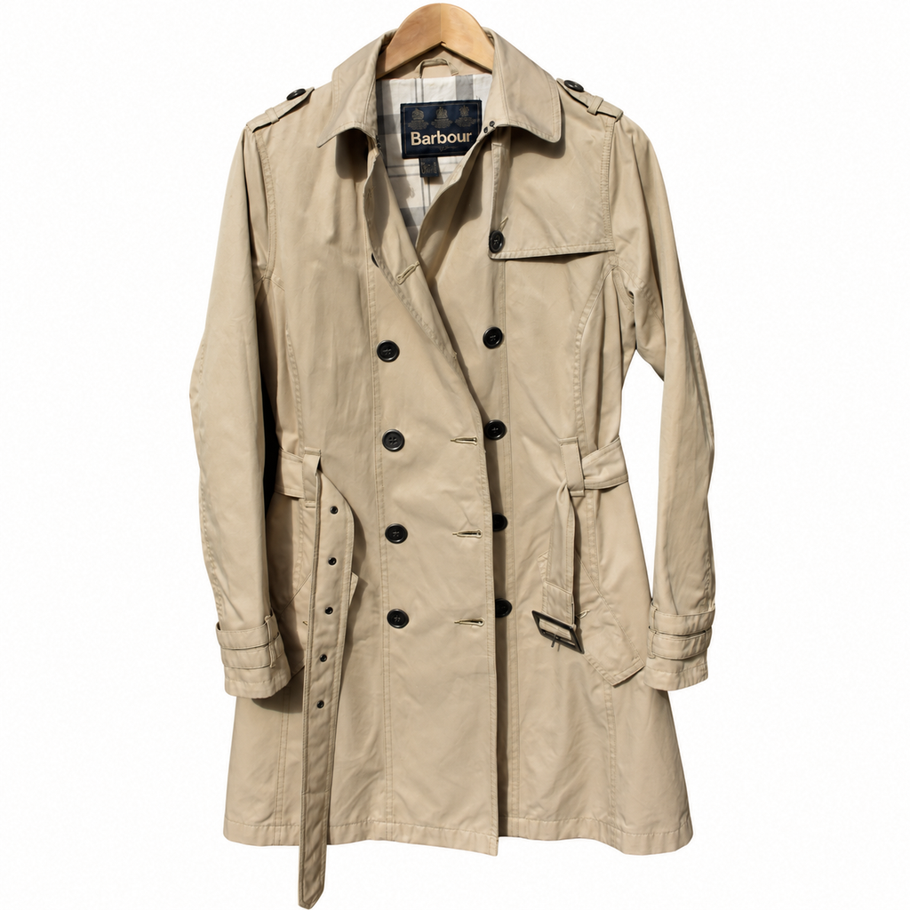 Barbour Tay Tranch beige à doublure tartan – taille 40/42