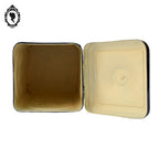 Boite ancienne à biscuits ou autre en fer art déco Art nouveau noir doré poignée porcelaine collection