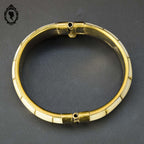 Bracelet nacre et laiton large rigide blanc doré vintage