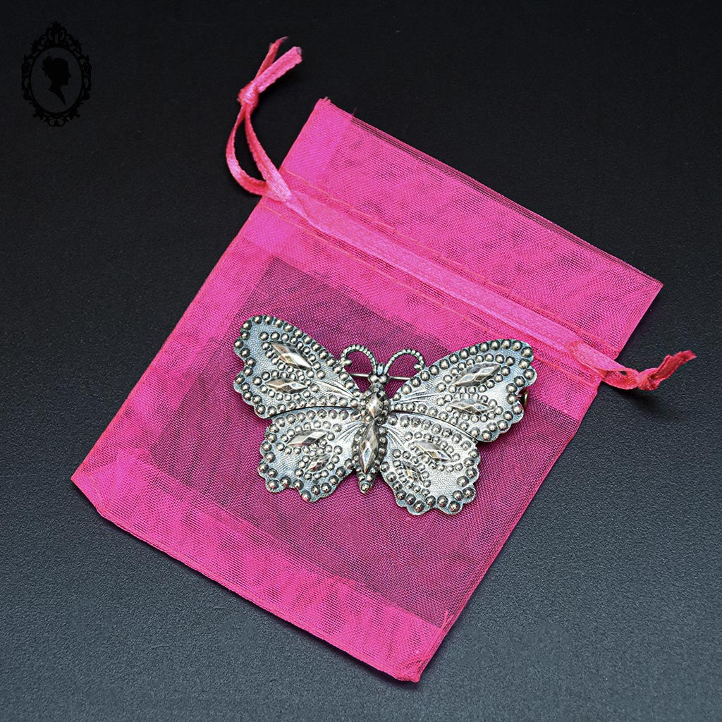 Broche papillon métal gris bijoux vintage