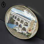 Cadre verre bombé ovale ovoïde thermomètre carte Pont du Gard vintage 18 x 15 cm