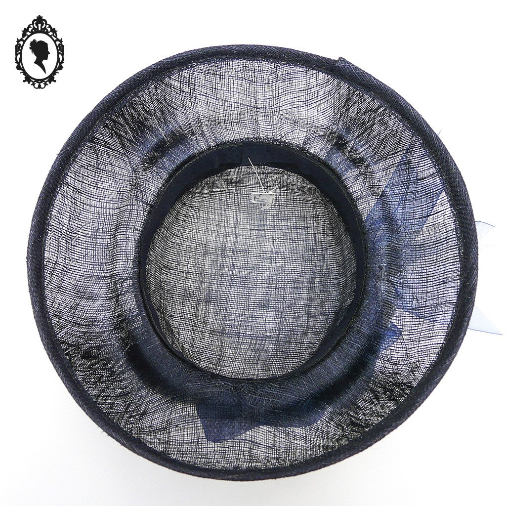 Chic Chapeau femme cérémonie bleu marine JOA NELL sisal paille NEUF Taille S ou 55 cm