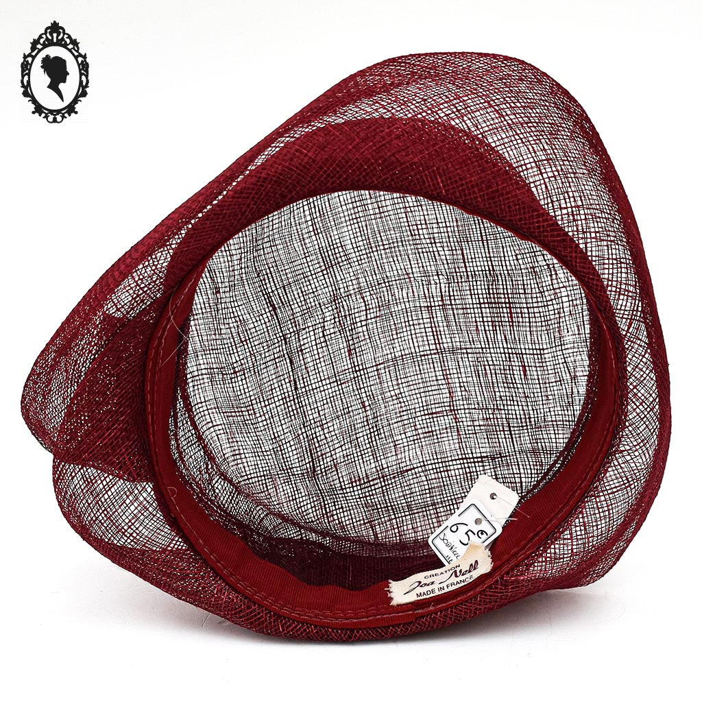 Chapeau femme cérémonie rouge bordeaux JOA NELL sisal paille NEUF Taille S ou 55 cm