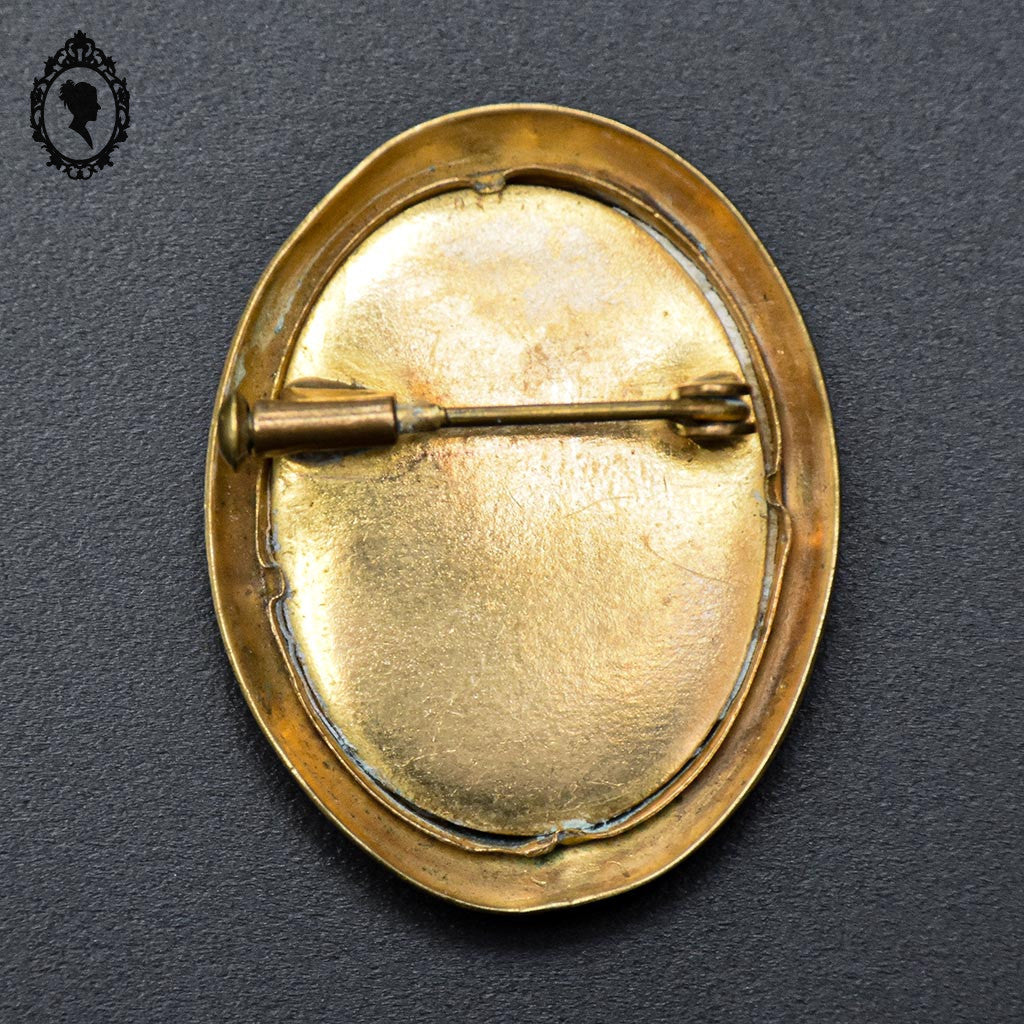 Chic broche peinture ovale portrait signée RC et laiton doré bijoux ancien vintage
