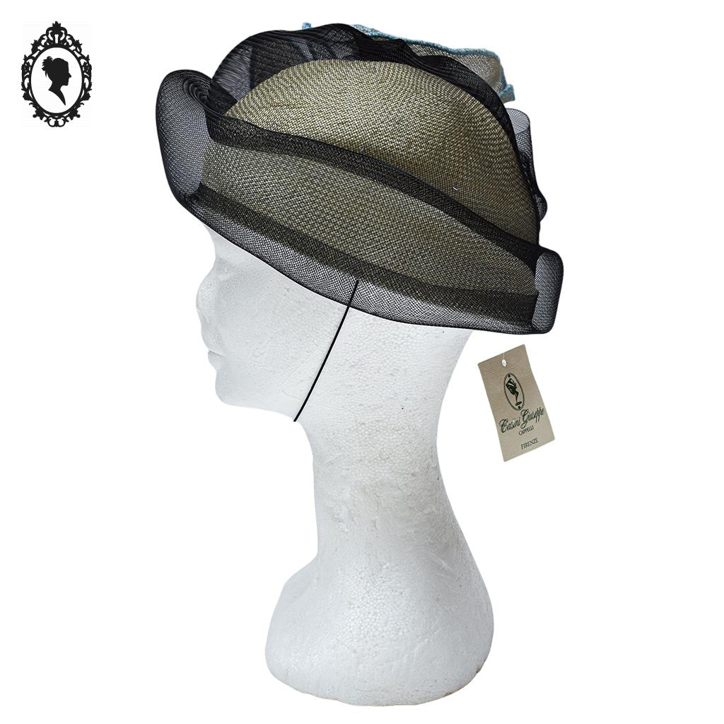 Chic chapeau été femme beige noir bleu fibre naturelle T M / 57 cm