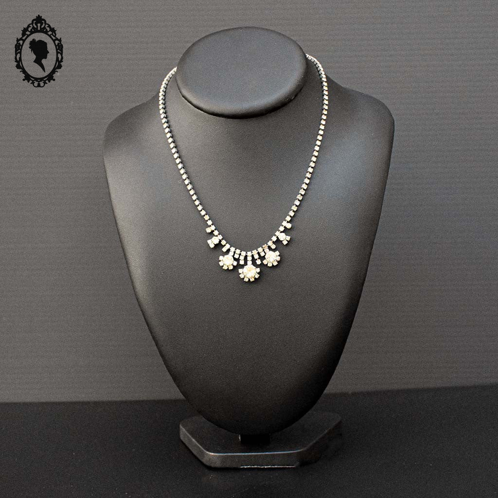 Chic collier de princesse strass faux diamants métal gris vintage
