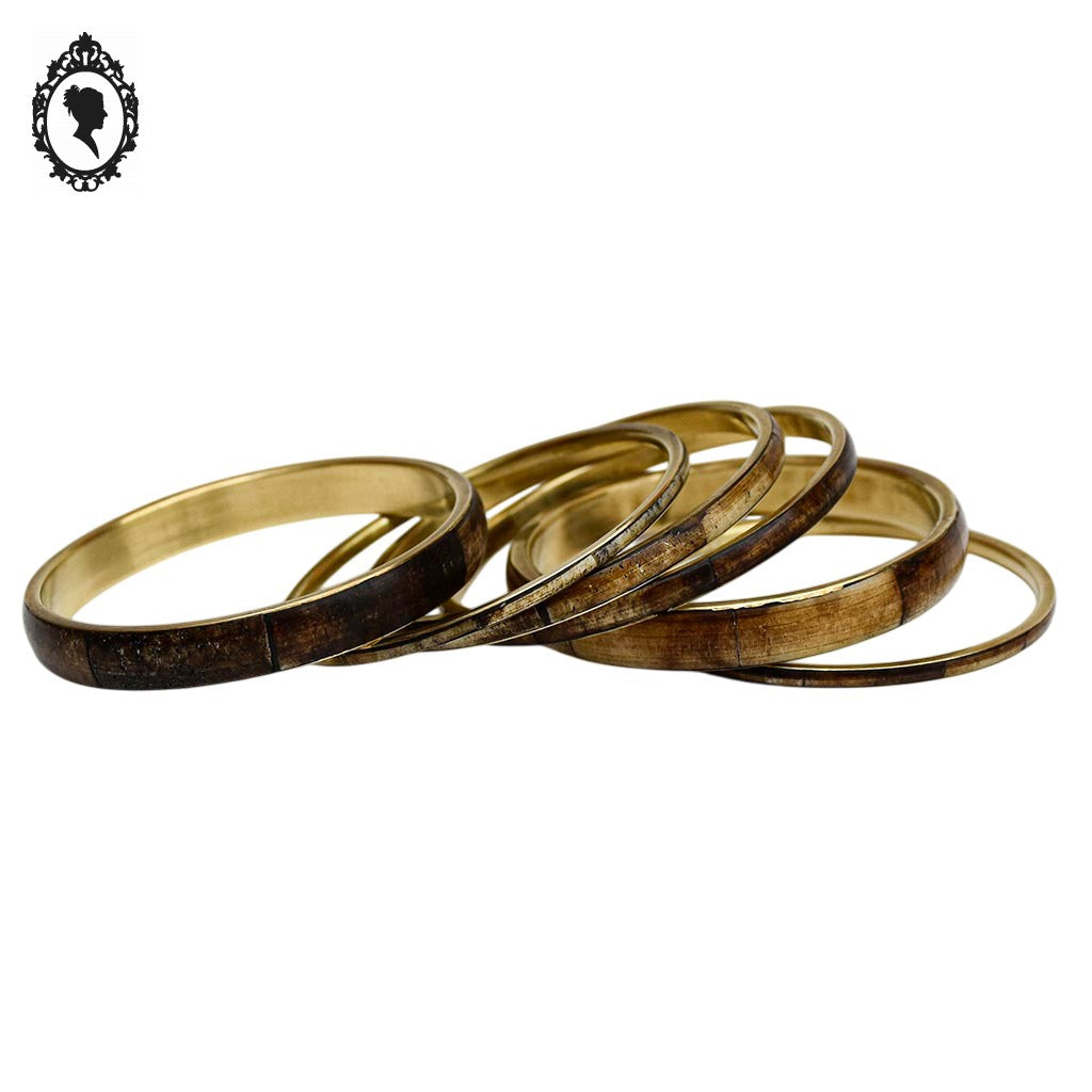 Chic ensemble 6 bracelets rigides joncs laiton effet bois vintage