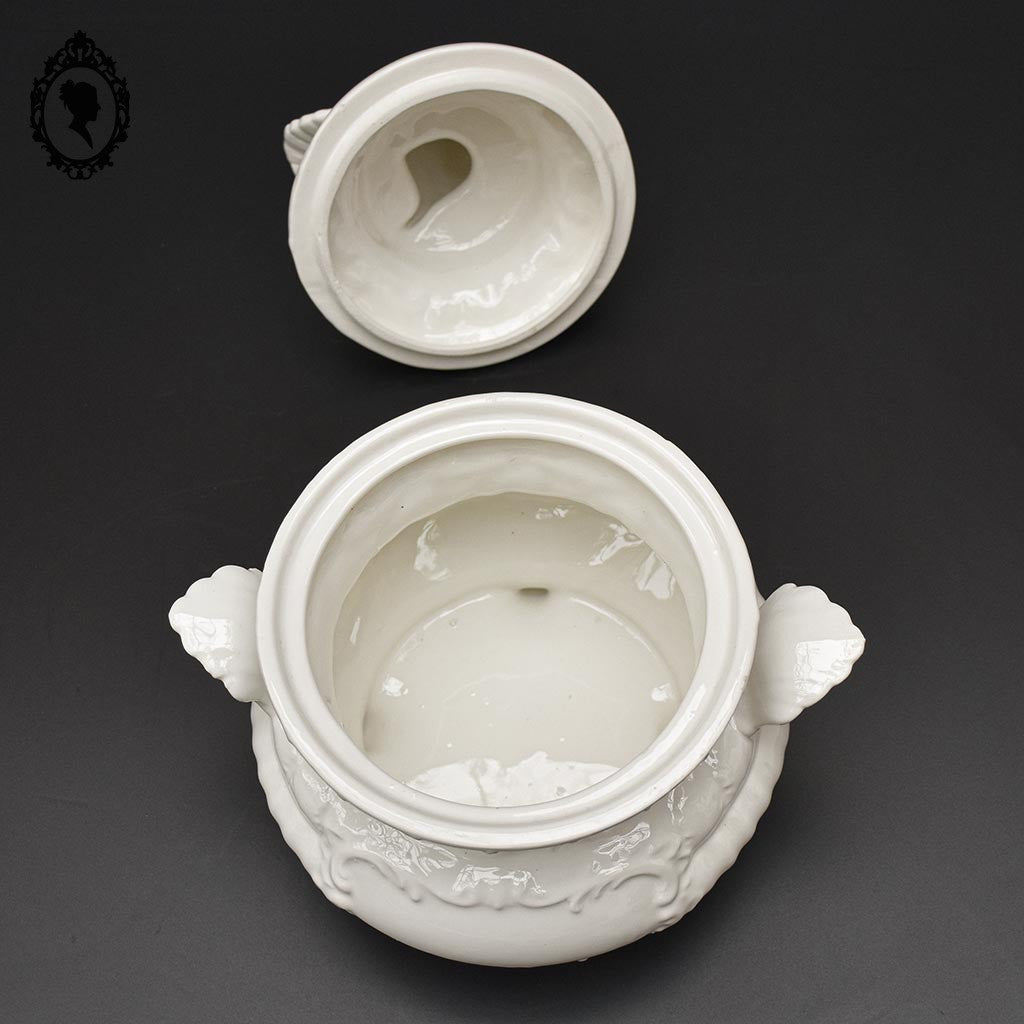 Chic soupière porcelaine blanche oiseau colombe Italie vintage