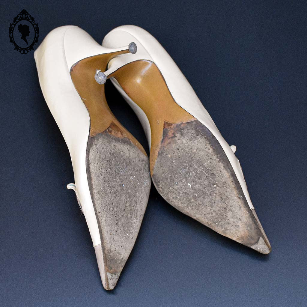 Chics escarpins à talon italien en cuir beige nacré Linca ou Limca P 36 vintage