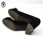 Chics escarpins ballerine à talon pompon nubuck noir P 38 vintage