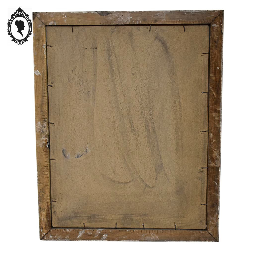 Chromo Sacré cœur de la Vierge Marie dans cadre bois sculpté beige et doré H 56 cm Art nouveau