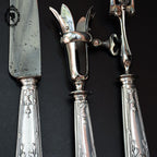 Coffret 3 couverts service complet à découper gigot argent fourré décor Louis XV ancien XIX ième