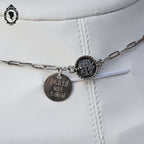 Collier ZAG style asiatique argenté grosses perles chaîne