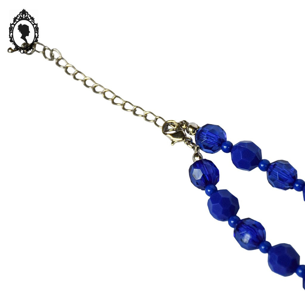 Collier perles à facettes en cascade bleu vif vintage