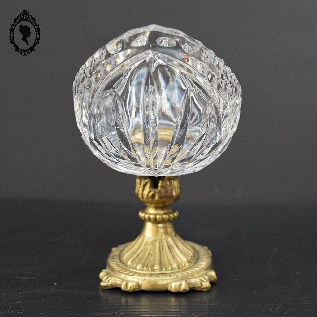 Coupelle sur pied serviteur plat coupe ovale piédouche en cristal et laiton H 15 L 31 cm
