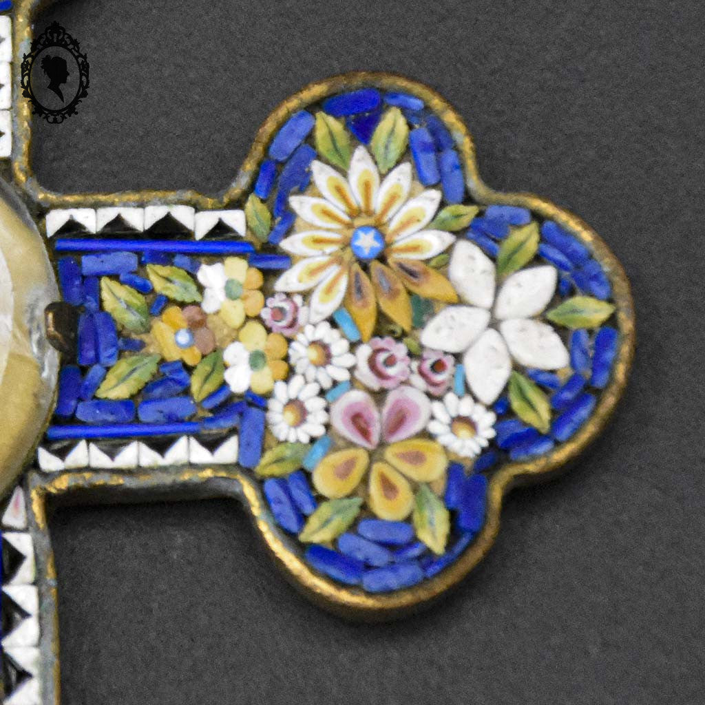 Croix en micro mosaïque de Roma Italienne photo verre H 10,5 cm ancienne