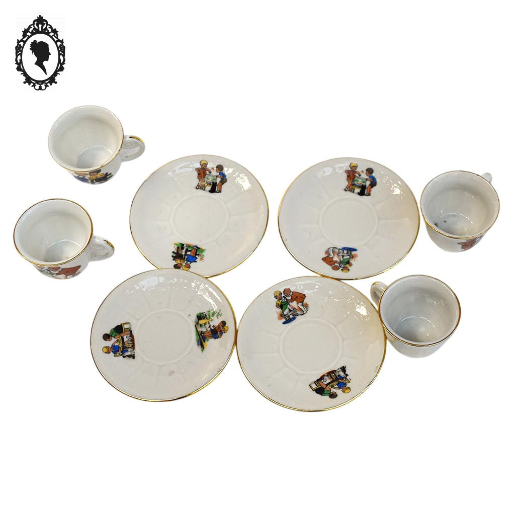Dînette 4 tasses thé café porcelaine blanche dans l’esprit Germaine Bouret jouet vintage