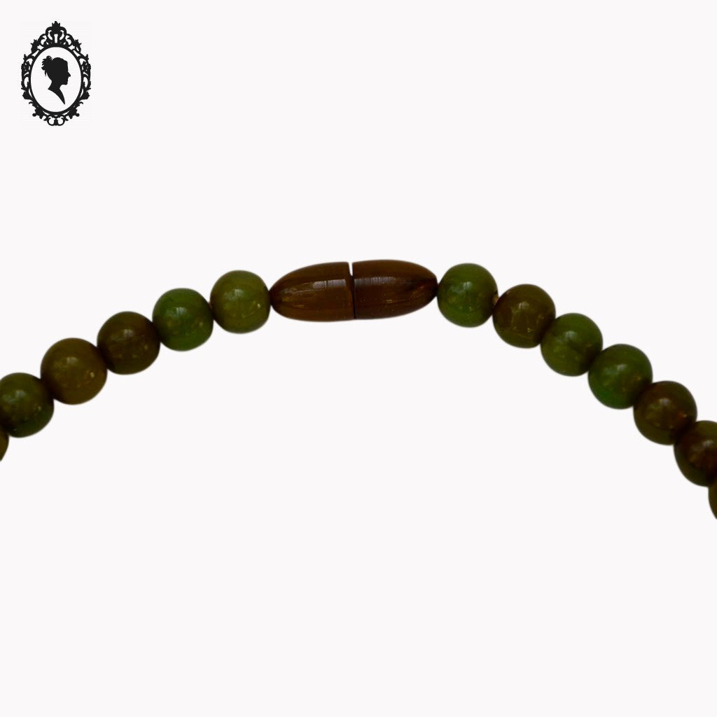 Élégant collier Art déco vert en bakélite perles rondes en cascade ancien