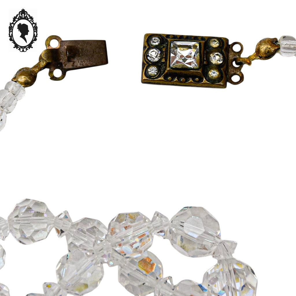 Élégant collier en cristal aurore boréale AB blanc en cascade bijou ancien vintage