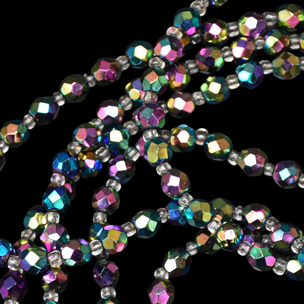 Élégant collier en cristal aurore boréale noir 2 rangs bijou ancien vintage