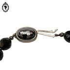 Élégant collier perle de verre facetté noir vintage ancien