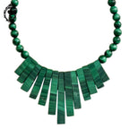 Élégant collier vert perles de malachite baguettes et rondes vintage