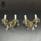 Elégante paire d’appliques en bronze doré pampilles baroque 2 lumières vintage