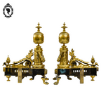 Élégante paire de chenets bronze doré pattes de lion accessoire de cheminée ancien Napoléon 3 XIX ème