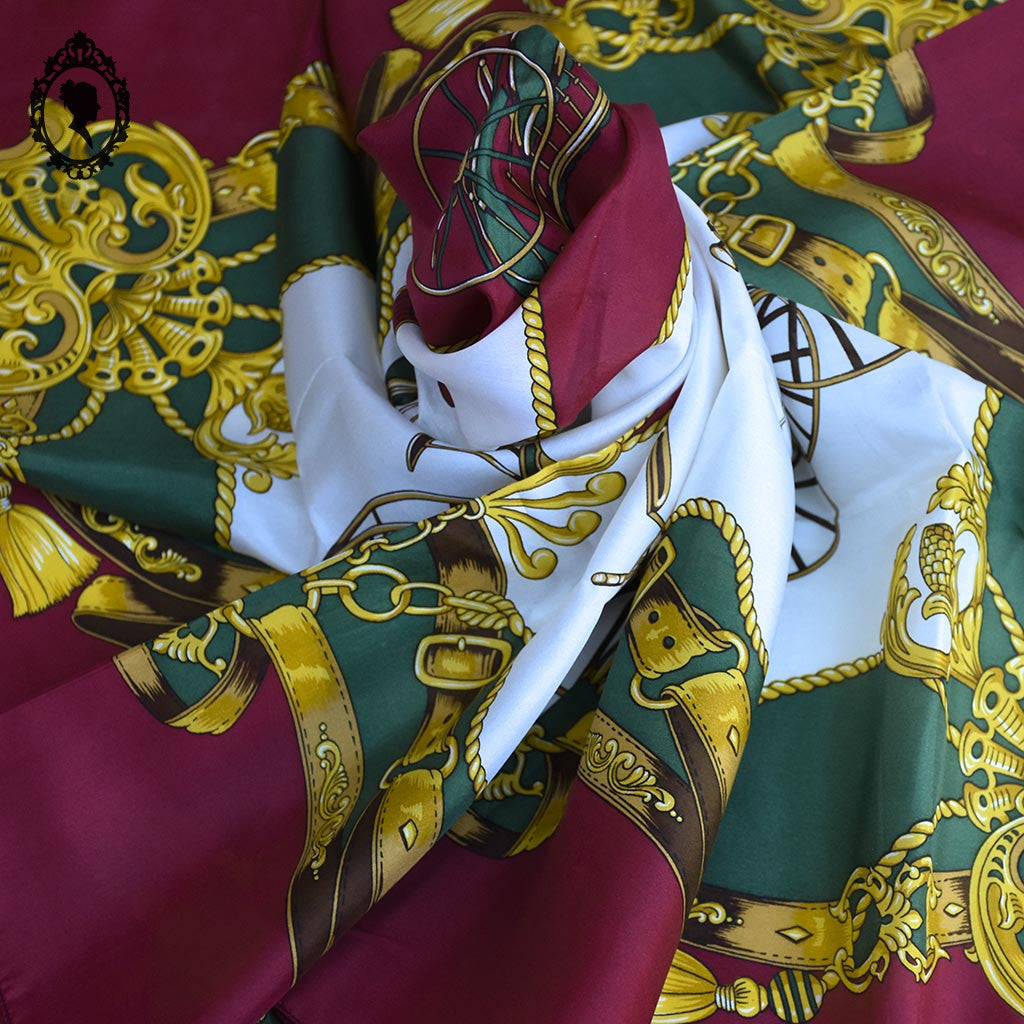 Foulard soie collection Marcelle Griffon voiture ancienne rouge vert blanc jaune vintage