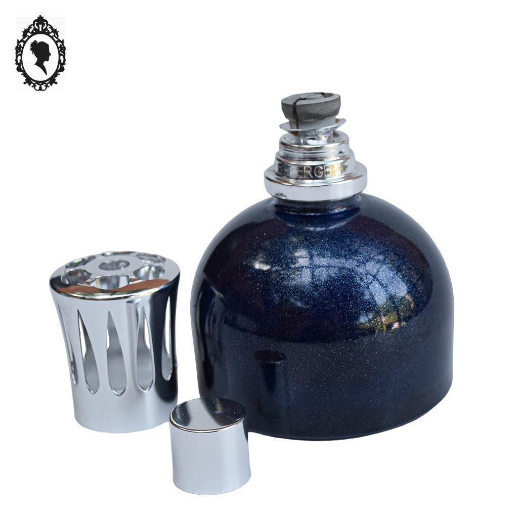 Lampe Berger bleu nuit à paillettes et gris argent