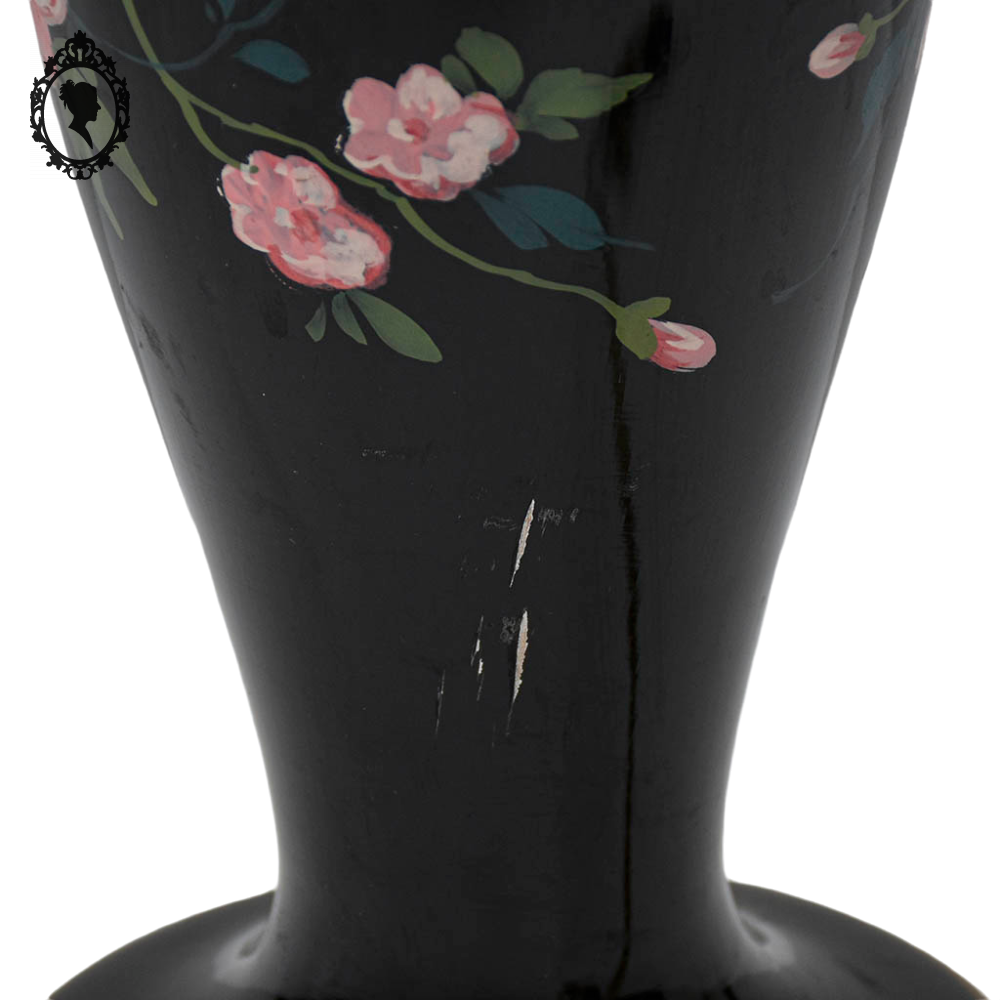 Lampe à poser fleurie signée Rita noir et doré vintage
