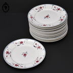Lot 16 assiettes à dessert plates fleur rose bleue gris Moulin des loups vintage