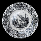 Lot 3 assiettes à dessert parlantes beige noir opaque de Sarreguemines anciennes