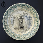 Lot 5 assiettes à dessert parlantes mariage beige et vert Digoin Sarreguemines anciennes