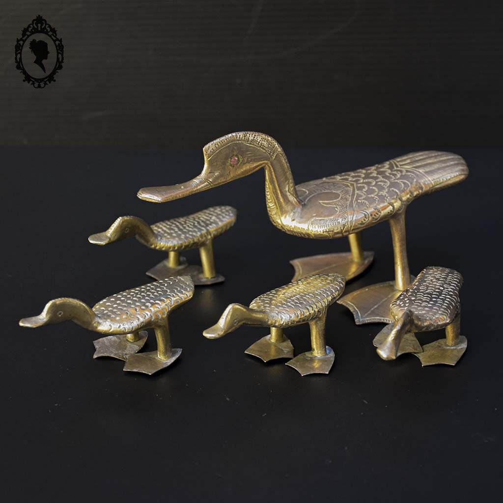 Lot 5 statues figurines canard et canetons dorés en laiton ou bronze vintage
